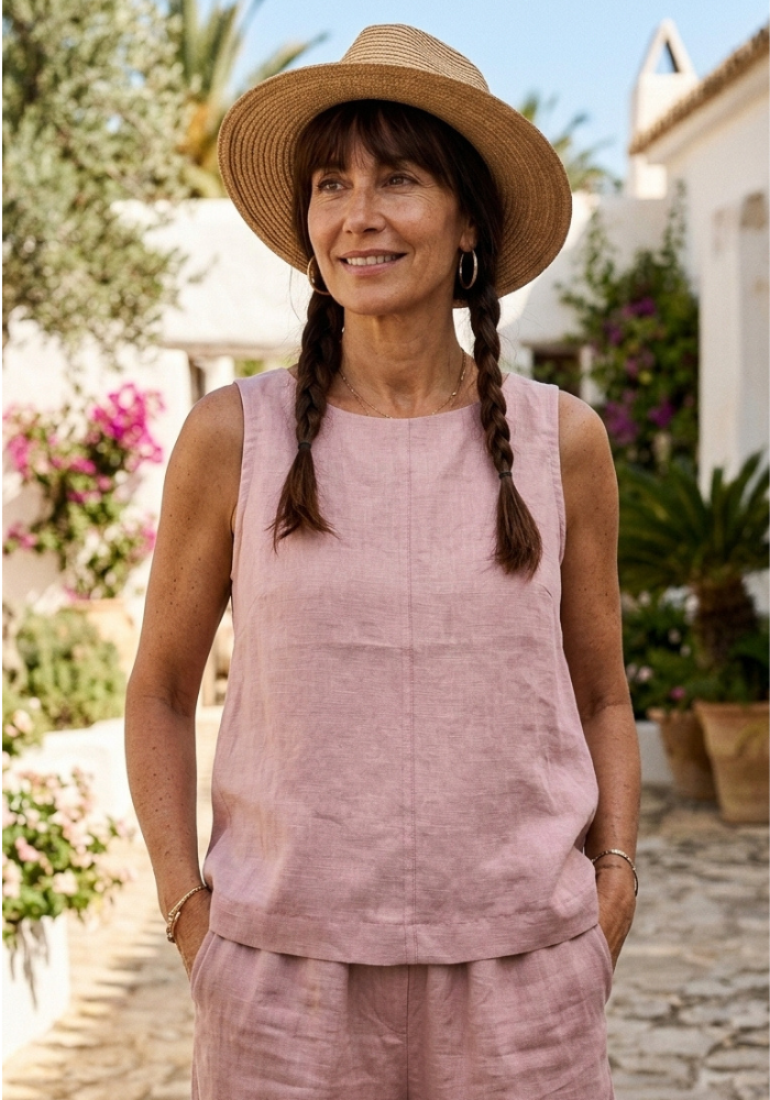 Top de lino rosa palo — Two Fish Ibiza