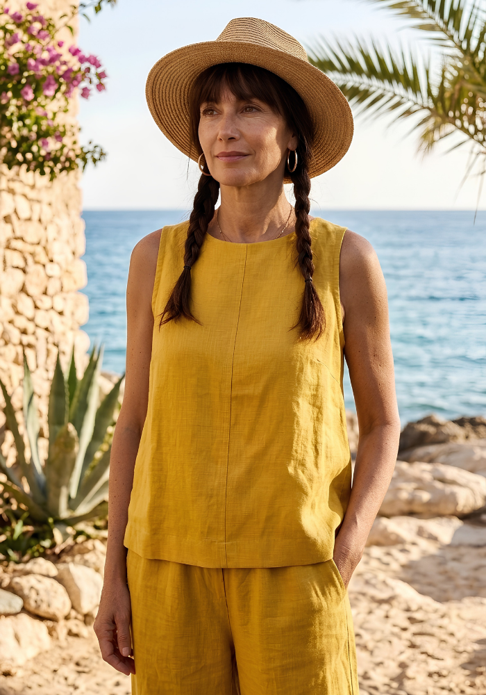 Top de lino mostaza — Two Fish Ibiza